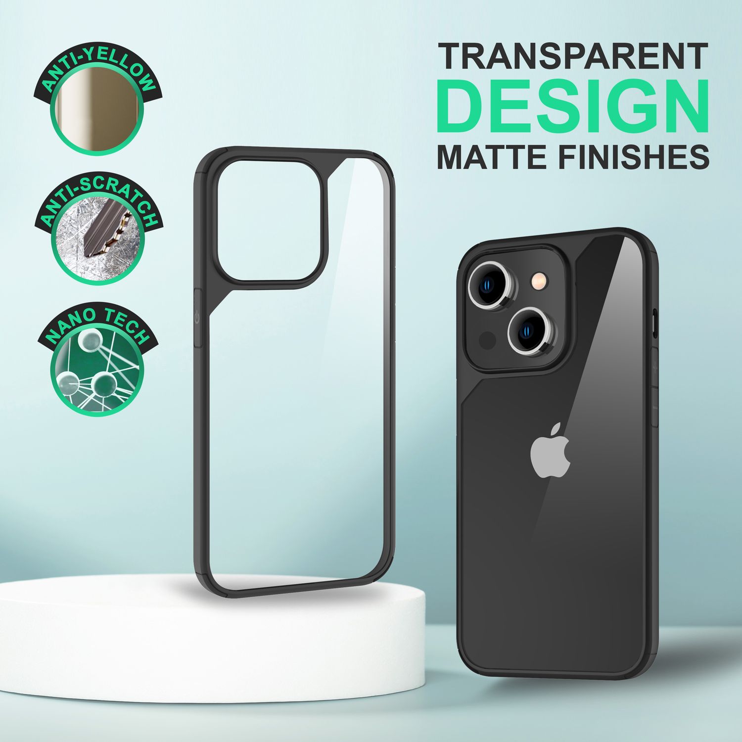 Hybrid Hülle für iPhone 14 - Klar Transparent Acryl Cover Silikon Schutz Rahmen Schwarz NALIA Protective Hülle