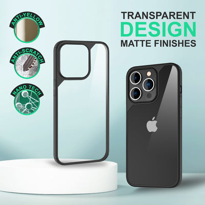 NALIA Handyhülle für iPhone 14 Pro – Transparentes Hardcase & Schwarzer Bumper – PROVA (Vergilbungsfrei & Stoßfest) – Marke aus Berlin Schwarz NALIA Protective Hülle
