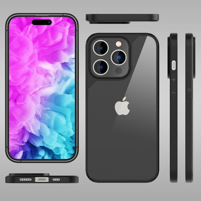 NALIA Handyhülle für iPhone 14 Pro Max – Transparentes Hardcase & Schwarzer Bumper – PROVA (Vergilbungsfrei & Stoßfest) – Marke aus Berlin Schwarz NALIA Protective Hülle