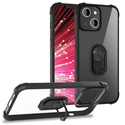 NALIA Ringhülle für iPhone 14 – Für Magnethalter & 360° Stand – VAULT (Kristallklare Rückseite & Stoßfester Silikon-Rahmen) – Marke aus Berlin Schwarz NALIA Protective Hülle