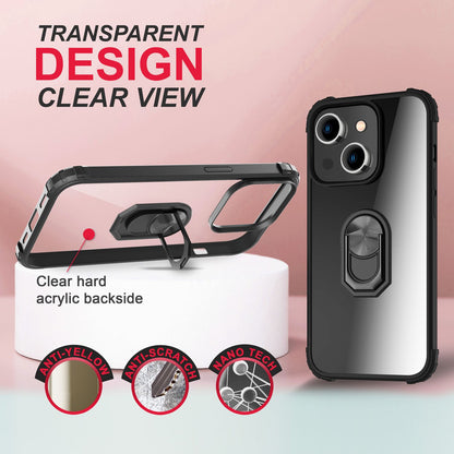 Ring Hülle für iPhone 14 - Klar Transparent Schutz Rahmen 360° Ring Aufsteller Schwarz NALIA Protective Hülle