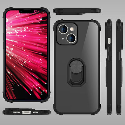 NALIA Ringhülle für iPhone 14 – Für Magnethalter & 360° Stand – VAULT (Kristallklare Rückseite & Stoßfester Silikon-Rahmen) – Marke aus Berlin Schwarz NALIA Protective Hülle