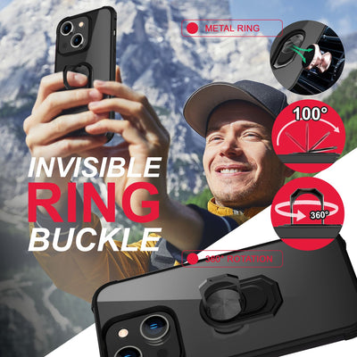 NALIA Ringhülle für iPhone 14 Plus – Für Magnethalter & 360° Stand – VAULT (Kristallklare Rückseite & Stoßfester Silikon-Rahmen) – Marke aus Berlin Schwarz NALIA Protective Hülle