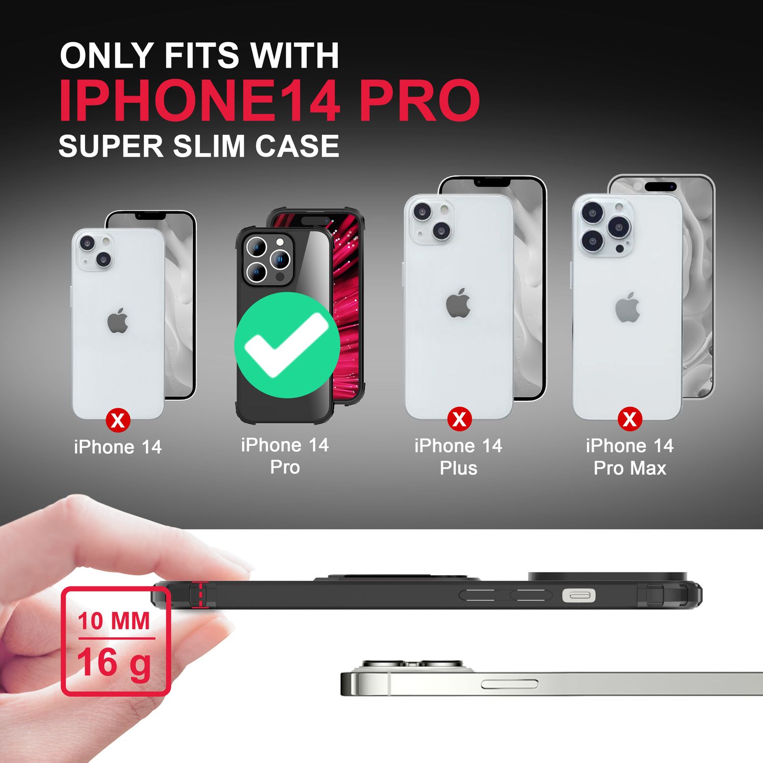 Ring Hülle für iPhone 14 Pro - Klar Transparent Schutz Rahmen 360° Ring Ständer Schwarz NALIA Protective Hülle