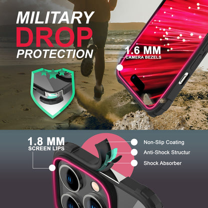 Ring Hülle für iPhone 14 Pro Max - Klar Transparent Schutz Rahmen 360° Ring Case Schwarz NALIA Protective Hülle