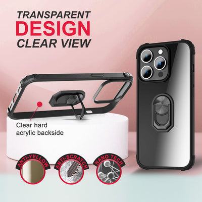 NALIA Ringhülle für iPhone 14 Pro Max – Für Magnethalter & 360° Stand – VAULT (Kristallklare Rückseite & Stoßfester Silikon-Rahmen) – Marke aus Berlin Schwarz NALIA Protective Hülle