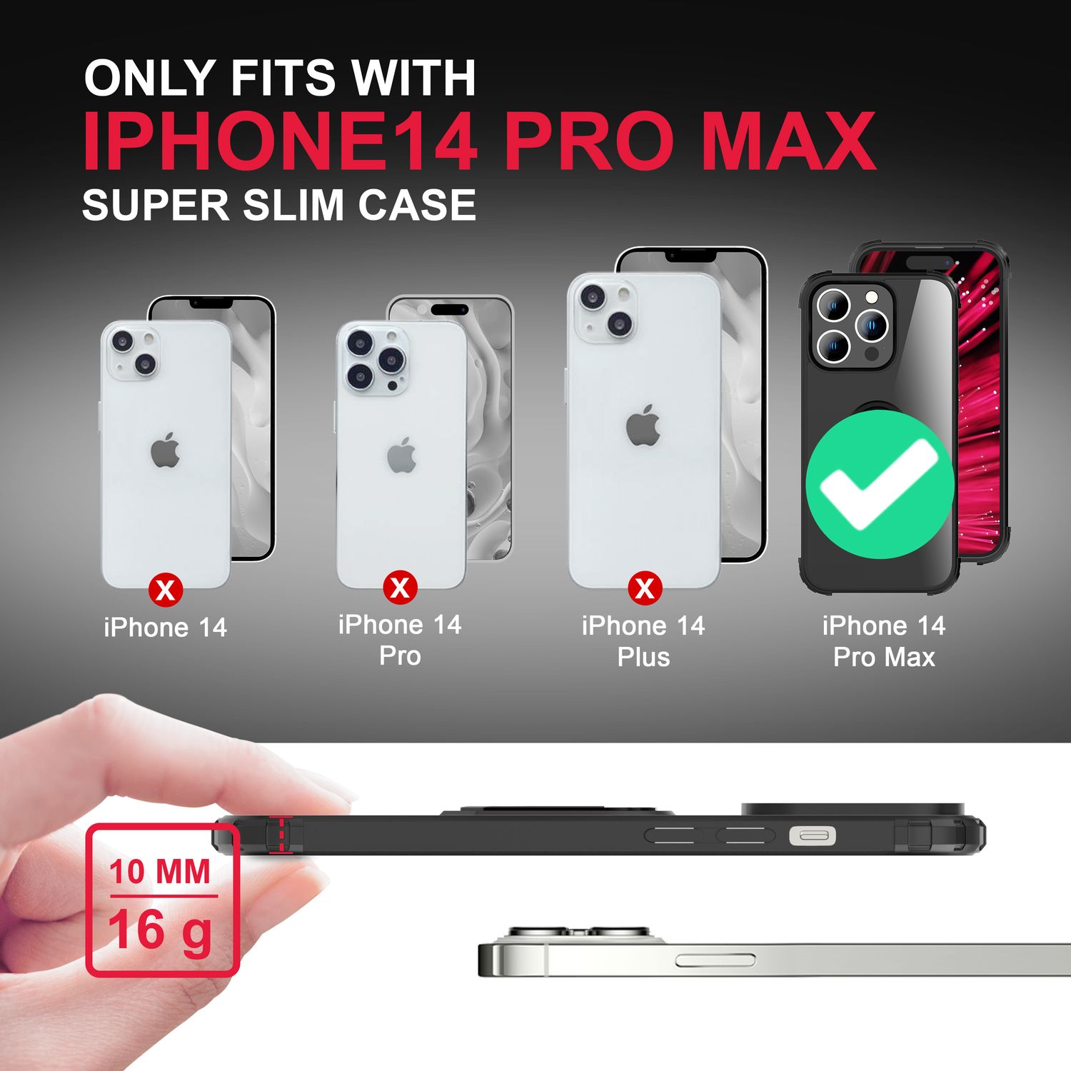 Ring Hülle für iPhone 14 Pro Max - Klar Transparent Schutz Rahmen 360° Ring Case Schwarz NALIA Protective Hülle