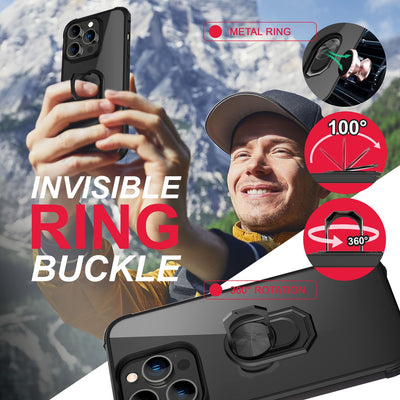 NALIA Ringhülle für iPhone 14 Pro Max – Für Magnethalter & 360° Stand – VAULT (Kristallklare Rückseite & Stoßfester Silikon-Rahmen) – Marke aus Berlin Schwarz NALIA Protective Hülle