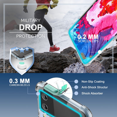 NALIA Klare Einteilige Schutzhülle kompatibel mit Samsung Galaxy Z Flip4 Hülle, Transparent Anti-Gelb Robust Aufprall-Schutz, Harte Rückseite & Verstärkter Silikon-Rahmen, Durchsichtige Handyhülle NALIA Transparente Hülle