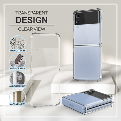 NALIA Klare Einteilige Schutzhülle kompatibel mit Samsung Galaxy Z Flip4 Hülle, Transparent Anti-Gelb Robust Aufprall-Schutz, Harte Rückseite & Verstärkter Silikon-Rahmen, Durchsichtige Handyhülle NALIA Transparente Hülle