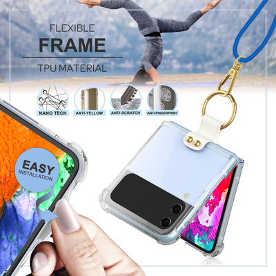 NALIA Klare Handyhülle mit Kette kompatibel mit Samsung Galaxy Z Flip4 Hülle, Transparente Schutzhülle mit Ring & Handy-Schnur zum Umhängen, Robuste Harte Rückseite & Silikon-Rand Blau NALIA Transparente Hülle