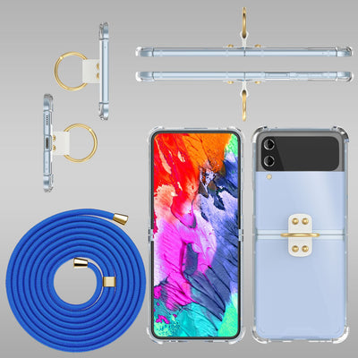 NALIA Klare Handyhülle mit Kette kompatibel mit Samsung Galaxy Z Flip4 Hülle, Transparente Schutzhülle mit Ring & Handy-Schnur zum Umhängen, Robuste Harte Rückseite & Silikon-Rand Blau NALIA Transparente Hülle