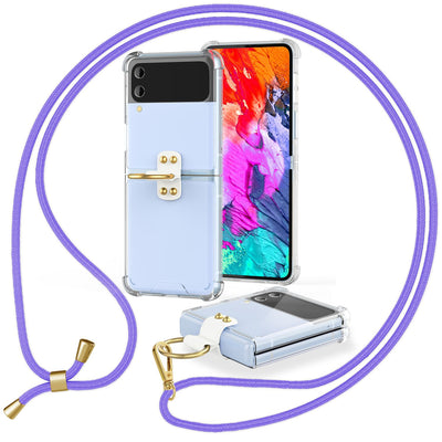 NALIA Klare Handyhülle mit Kette kompatibel mit Samsung Galaxy Z Flip4 Hülle, Transparente Schutzhülle mit Ring & Handy-Schnur zum Umhängen, Robuste Harte Rückseite & Silikon-Rand Lila NALIA Transparente Hülle