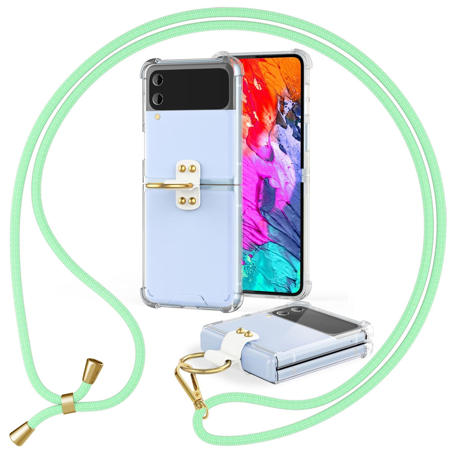 Umhänge Hülle für Samsung Galaxy Z Flip4 Klare Schutzhülle mit Band Schnur Ring Mint-Grün NALIA