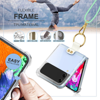 NALIA Klare Handyhülle mit Kette kompatibel mit Samsung Galaxy Z Flip4 Hülle, Transparente Schutzhülle mit Ring & Handy-Schnur zum Umhängen, Robuste Harte Rückseite & Silikon-Rand Mint-Grün NALIA Transparente Hülle
