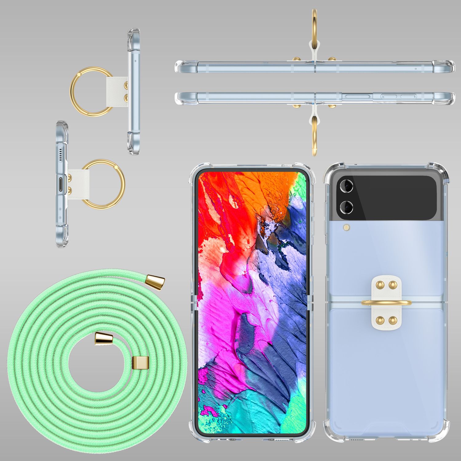 Umhänge Hülle für Samsung Galaxy Z Flip4 Klare Schutzhülle mit Band Schnur Ring Mint-Grün NALIA