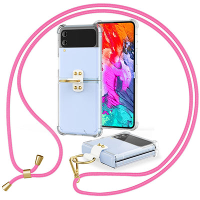 NALIA Klare Handyhülle mit Kette kompatibel mit Samsung Galaxy Z Flip4 Hülle, Transparente Schutzhülle mit Ring & Handy-Schnur zum Umhängen, Robuste Harte Rückseite & Silikon-Rand Pink NALIA Transparente Hülle