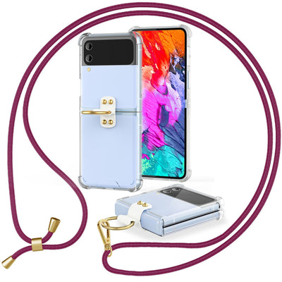 NALIA Klare Handyhülle mit Kette kompatibel mit Samsung Galaxy Z Flip4 Hülle, Transparente Schutzhülle mit Ring & Handy-Schnur zum Umhängen, Robuste Harte Rückseite & Silikon-Rand Rot NALIA Transparente Hülle