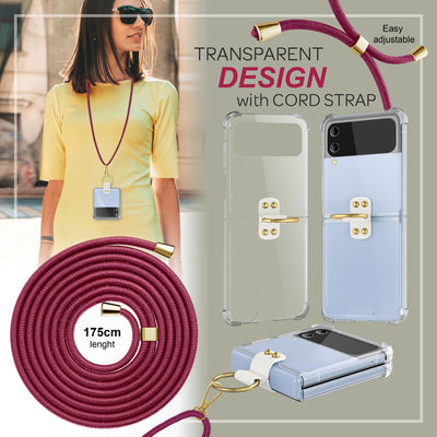 NALIA Klare Handyhülle mit Kette kompatibel mit Samsung Galaxy Z Flip4 Hülle, Transparente Schutzhülle mit Ring & Handy-Schnur zum Umhängen, Robuste Harte Rückseite & Silikon-Rand Rot NALIA Transparente Hülle