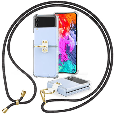 NALIA Klare Handyhülle mit Kette kompatibel mit Samsung Galaxy Z Flip4 Hülle, Transparente Schutzhülle mit Ring & Handy-Schnur zum Umhängen, Robuste Harte Rückseite & Silikon-Rand Schwarz NALIA Transparente Hülle