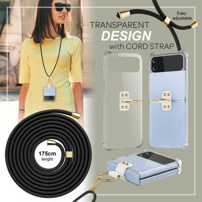 Umhänge Hülle für Samsung Galaxy Z Flip4 Klare Schutzhülle mit Band Schnur Ring Schwarz NALIA