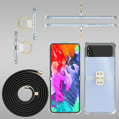 NALIA Klare Handyhülle mit Kette kompatibel mit Samsung Galaxy Z Flip4 Hülle, Transparente Schutzhülle mit Ring & Handy-Schnur zum Umhängen, Robuste Harte Rückseite & Silikon-Rand Schwarz NALIA Transparente Hülle