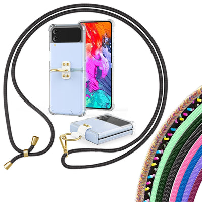 NALIA Klare Handyhülle mit Kette kompatibel mit Samsung Galaxy Z Flip4 Hülle, Transparente Schutzhülle mit Ring & Handy-Schnur zum Umhängen, Robuste Harte Rückseite & Silikon-Rand NALIA Transparente Hülle