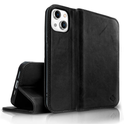 NALIA Echt-Leder Flipcase kompatibel mit iPhone 14 Hülle, Handgefertigt Echtes Rindsleder Schutzhülle mit RFID-Schutz, Kartenfächern & Standfunktion, Lederhülle Handyhülle Etui Schwarz NALIA Protective Hülle