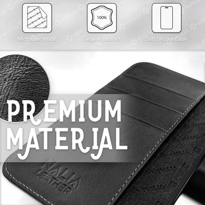 NALIA Echt-Leder Flipcase kompatibel mit iPhone 14 Hülle, Handgefertigt Echtes Rindsleder Schutzhülle mit RFID-Schutz, Kartenfächern & Standfunktion, Lederhülle Handyhülle Etui Schwarz NALIA Protective Hülle