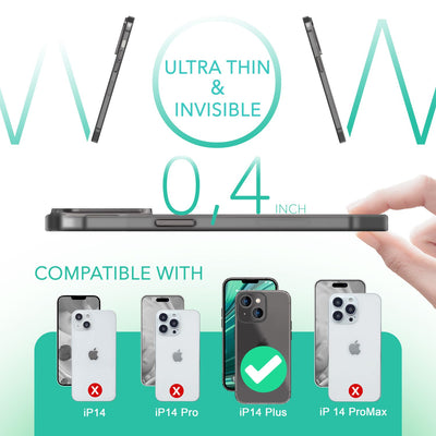 NALIA Ultra Slim Hardcase für iPhone 14 Plus – Matt-Transparent & 0.3mm Dünn – PHANTOM (Dünnes Cover & Kamera-Vollschutz) – Marke aus Berlin Schwarz NALIA SlimFit Hülle