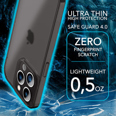 NALIA Ultra Slim Hardcase für iPhone 14 Pro – Matt-Transparent & 0.3mm Dünn – PHANTOM (Dünnes Cover & Kamera-Vollschutz) – Marke aus Berlin Schwarz NALIA SlimFit Hülle
