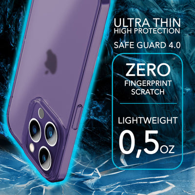 NALIA Ultra Slim Hardcase für iPhone 14 Pro – Matt-Transparent & 0.3mm Dünn – PHANTOM (Dünnes Cover & Kamera-Vollschutz) – Marke aus Berlin Lila NALIA SlimFit Hülle