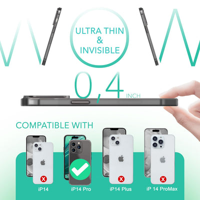 NALIA Ultra Slim Hardcase für iPhone 14 Pro – Matt-Transparent & 0.3mm Dünn – PHANTOM (Dünnes Cover & Kamera-Vollschutz) – Marke aus Berlin Schwarz NALIA SlimFit Hülle