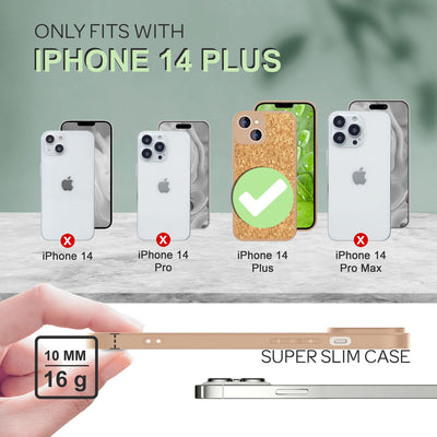 NALIA Schutzhülle mit Echt-Kork kompatibel mit iPhone 14 Plus Hülle, Natur-Kork Hellbraun Anti-Gelb Rutschfest Anti-Fingerabdruck, Harte Rückseite & Mattierter Silikon-Rand, Robuste Handyhülle Cover Default Title NALIA Protective Hülle