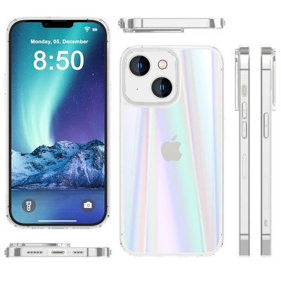 NALIA Klares Hartglas Case kompatibel mit iPhone 14 Hülle, Transparent Regenbogen Effekt Anti-Gelb Robust Tempered Glass & Silikon Bumper, Holografisch Bunt Glänzende Handyhülle Durchsichtig Cover Default Title NALIA Protective Hülle