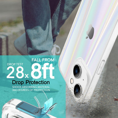 NALIA Klares Hartglas Case kompatibel mit iPhone 14 Plus Hülle, Transparent Regenbogen Effekt Anti-Gelb Robust Tempered Glass & Silikon Bumper, Holografisch Bunt Glänzende Handyhülle Durchsichtig Default Title NALIA Protective Hülle