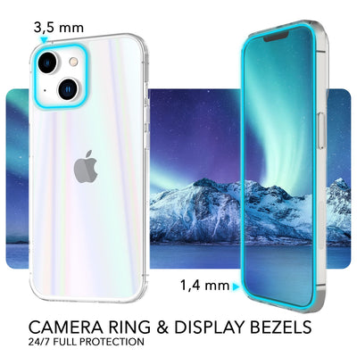 NALIA Klares Hartglas Case kompatibel mit iPhone 14 Plus Hülle, Transparent Regenbogen Effekt Anti-Gelb Robust Tempered Glass & Silikon Bumper, Holografisch Bunt Glänzende Handyhülle Durchsichtig Default Title NALIA Protective Hülle