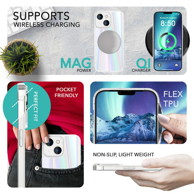 NALIA Klares Hartglas Case kompatibel mit iPhone 14 Plus Hülle, Transparent Regenbogen Effekt Anti-Gelb Robust Tempered Glass & Silikon Bumper, Holografisch Bunt Glänzende Handyhülle Durchsichtig Default Title NALIA Protective Hülle