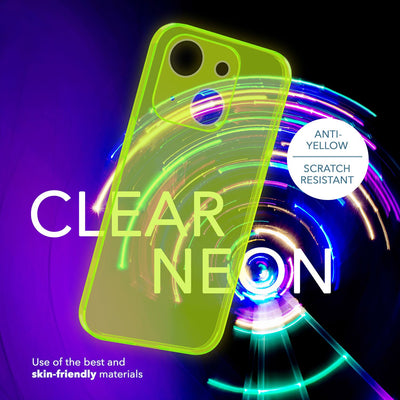NALIA Neon Silikonhülle für iPhone 14 Plus – Knallige Signal-Farbe & Linsenschutz – VIBE (Transparentes Case) – Marke aus Berlin Gelb NALIA Neon Hülle