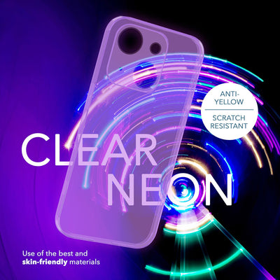 NALIA Neon Silikonhülle für iPhone 14 Plus – Knallige Signal-Farbe & Linsenschutz – VIBE (Transparentes Case) – Marke aus Berlin Lila NALIA Neon Hülle