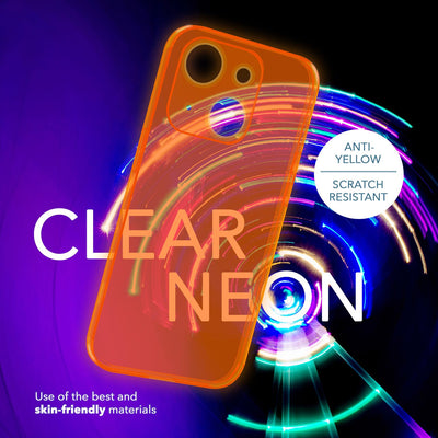 NALIA Neon Silikonhülle für iPhone 14 Plus – Knallige Signal-Farbe & Linsenschutz – VIBE (Transparentes Case) – Marke aus Berlin Orange NALIA Neon Hülle