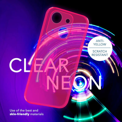 NALIA Neon Silikonhülle für iPhone 14 Plus – Knallige Signal-Farbe & Linsenschutz – VIBE (Transparentes Case) – Marke aus Berlin Pink NALIA Neon Hülle