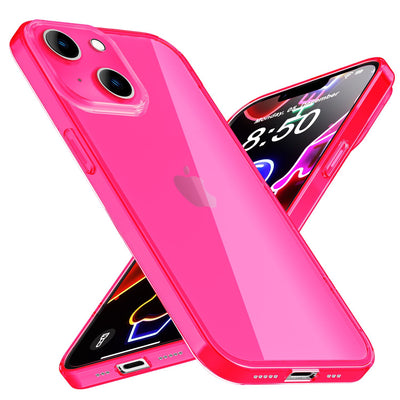 NALIA Neon Silikonhülle für iPhone 14 Plus – Knallige Signal-Farbe & Linsenschutz – VIBE (Transparentes Case) – Marke aus Berlin Pink NALIA Neon Hülle