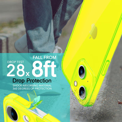 NALIA Neon Silikonhülle für iPhone 14 Plus – Knallige Signal-Farbe & Linsenschutz – VIBE (Transparentes Case) – Marke aus Berlin Gelb NALIA Neon Hülle