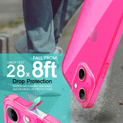 NALIA Neon Silikonhülle für iPhone 14 Plus – Knallige Signal-Farbe & Linsenschutz – VIBE (Transparentes Case) – Marke aus Berlin Pink NALIA Neon Hülle