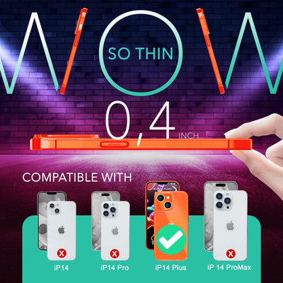 NALIA Neon Silikonhülle für iPhone 14 Plus – Knallige Signal-Farbe & Linsenschutz – VIBE (Transparentes Case) – Marke aus Berlin Orange NALIA Neon Hülle