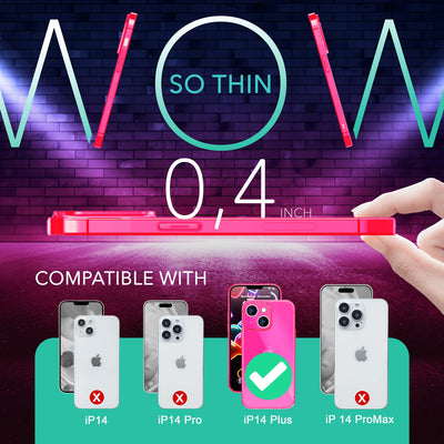 NALIA Neon Silikonhülle für iPhone 14 Plus – Knallige Signal-Farbe & Linsenschutz – VIBE (Transparentes Case) – Marke aus Berlin Pink NALIA Neon Hülle