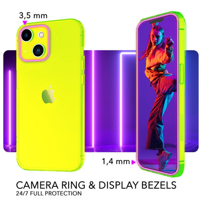 NALIA Neon Silikonhülle für iPhone 14 Plus – Knallige Signal-Farbe & Linsenschutz – VIBE (Transparentes Case) – Marke aus Berlin Gelb NALIA Neon Hülle