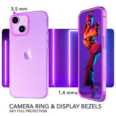 NALIA Neon Silikonhülle für iPhone 14 Plus – Knallige Signal-Farbe & Linsenschutz – VIBE (Transparentes Case) – Marke aus Berlin Lila NALIA Neon Hülle