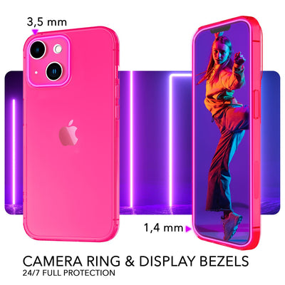 NALIA Neon Silikonhülle für iPhone 14 Plus – Knallige Signal-Farbe & Linsenschutz – VIBE (Transparentes Case) – Marke aus Berlin Pink NALIA Neon Hülle